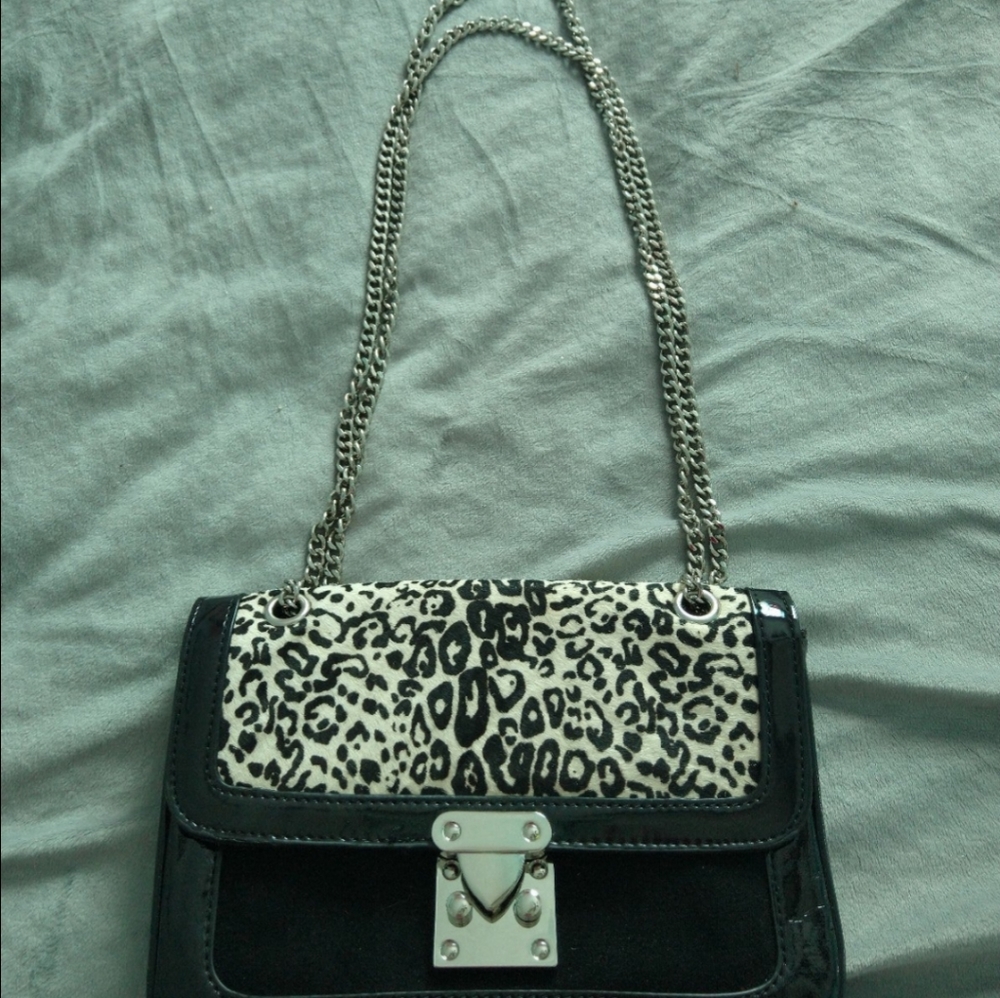 Cheetah print clutch with chain